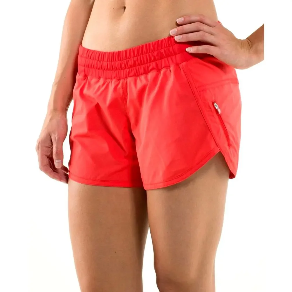 Lululemon Track That Lined Shorts Size 8 Red Orange Running Athletic Gym Sporty